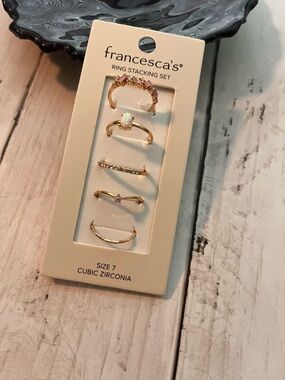 Francesca's Collections Gold Rings with Pink and Opal Accents - Stacking Set